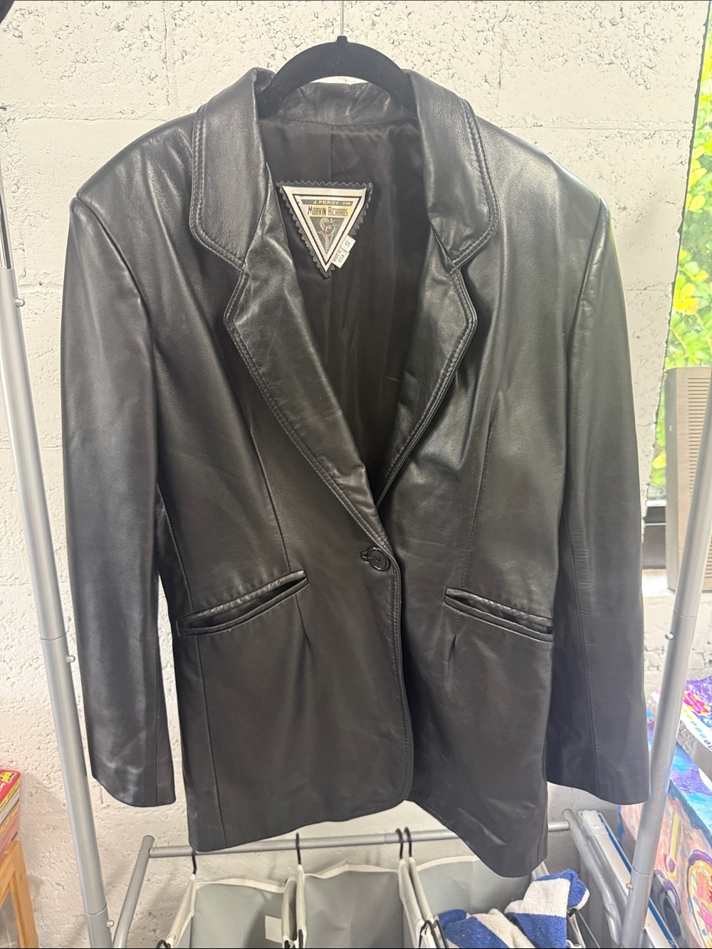 Classic Black Leather Blazer Jacket Marvin Richards Vintage Jacket - LIKE NEW